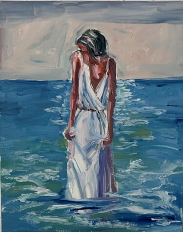 Painting titled "Romantic woman." by Vita Schagen, Original Artwork, Oil Mounted on Cardboard