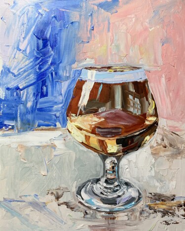 Painting titled "Brandy glass." by Vita Schagen, Original Artwork, Oil Mounted on Cardboard