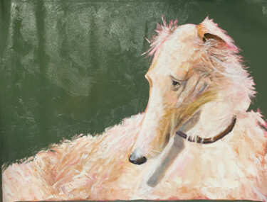 Painting titled "Greyhound. Hound do…" by Vita Schagen, Original Artwork, Oil Mounted on Wood Stretcher frame