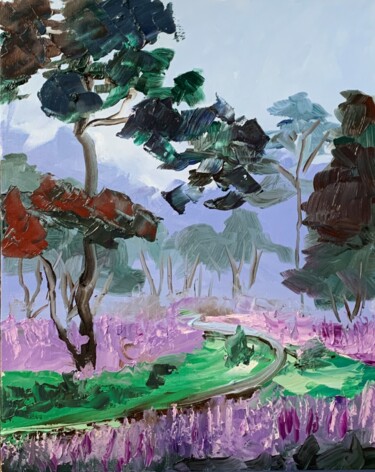 Painting titled "Landscape." by Vita Schagen, Original Artwork, Oil Mounted on Cardboard