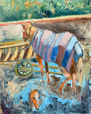 Schilderij getiteld "Horse." door Vita Schagen, Origineel Kunstwerk, Olie Gemonteerd op Karton