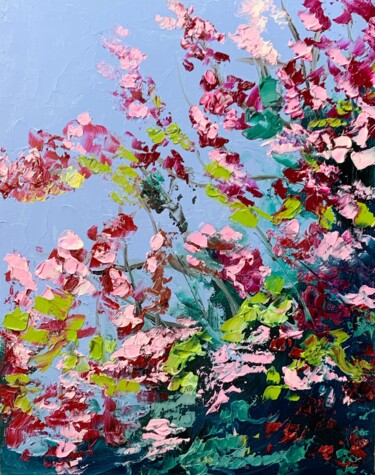 Painting titled "Lilac flowers." by Vita Schagen, Original Artwork, Oil Mounted on Cardboard