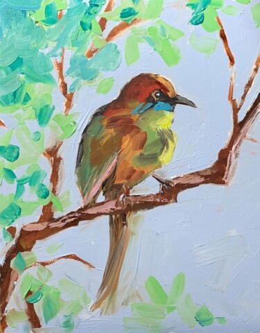 Peinture intitulée "Bird." par Vita Schagen, Œuvre d'art originale, Huile Monté sur Carton