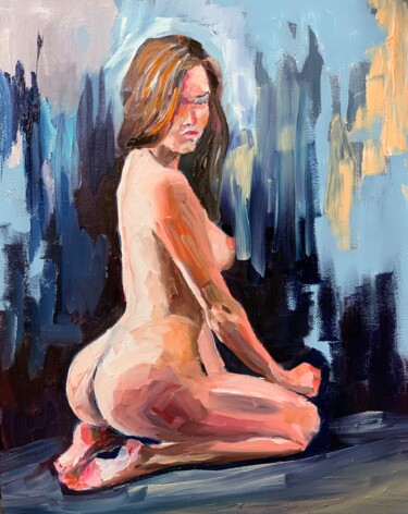 Painting titled "Nude. Woman figure.…" by Vita Schagen, Original Artwork, Oil Mounted on Cardboard