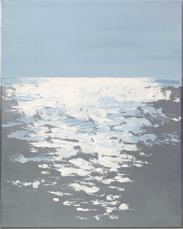 Painting titled "Silver ocean.  Abst…" by Vita Schagen, Original Artwork, Acrylic Mounted on Wood Stretcher frame