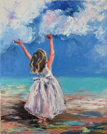 Painting titled "Holding the sky." by Vita Schagen, Original Artwork, Oil Mounted on Wood Stretcher frame