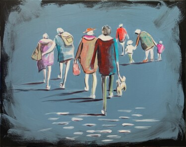 Painting titled "People in a city." by Vita Schagen, Original Artwork, Acrylic Mounted on Wood Stretcher frame