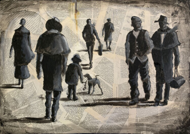 Картина под названием "People in a city.2" - Vita Schagen, Подлинное произведение искусства, Акрил Установлен на Деревянная…