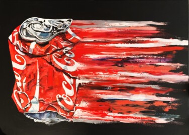 Painting titled "Coca- cola stream." by Vita Schagen, Original Artwork, Oil Mounted on Wood Stretcher frame