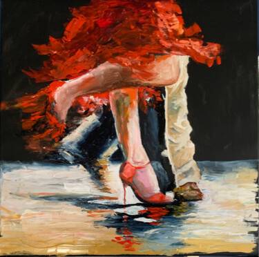 Painting titled "Tango Dance." by Vita Schagen, Original Artwork, Oil Mounted on Wood Stretcher frame
