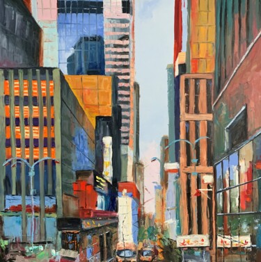 Painting titled "New York city. City…" by Vita Schagen, Original Artwork, Oil Mounted on Wood Stretcher frame