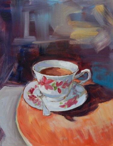 Painting titled "Teacup, kitchen, st…" by Vita Schagen, Original Artwork, Oil Mounted on Cardboard
