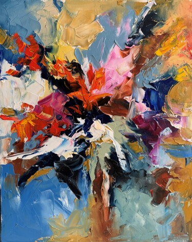 Painting titled "Colorful splash. Ab…" by Vita Schagen, Original Artwork, Oil Mounted on Wood Stretcher frame