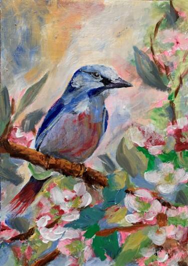 Peinture intitulée "Bird on the branch…" par Vita Schagen, Œuvre d'art originale, Acrylique