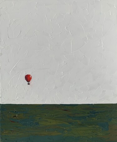 Painting titled "Red air balloon. Ab…" by Vita Schagen, Original Artwork, Oil Mounted on Wood Stretcher frame