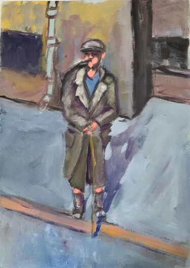 Painting titled "Man on the street." by Vita Schagen, Original Artwork, Oil
