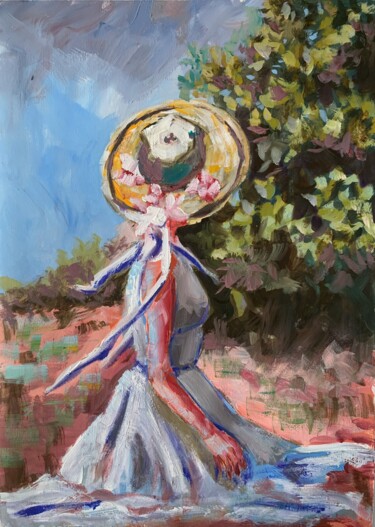 Pittura intitolato "Woman in a garden." da Vita Schagen, Opera d'arte originale, Olio