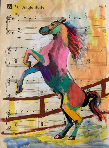 Peinture intitulée "Colorful horse." par Vita Schagen, Œuvre d'art originale, Gouache