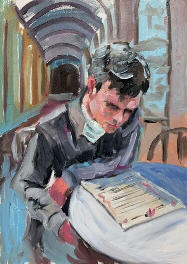 Pittura intitolato "Man in a cafe." da Vita Schagen, Opera d'arte originale, Olio