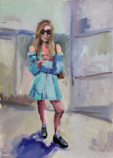 Painting titled "Young woman with mo…" by Vita Schagen, Original Artwork, Oil