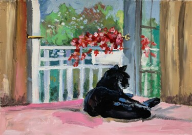 Pittura intitolato "Black cat. Schetch." da Vita Schagen, Opera d'arte originale, Gouache