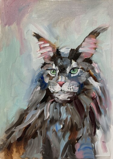 Pintura titulada "Maine Coon. Cat. Sc…" por Vita Schagen, Obra de arte original, Oleo