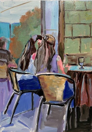 Painting titled "Young women in a ca…" by Vita Schagen, Original Artwork, Oil