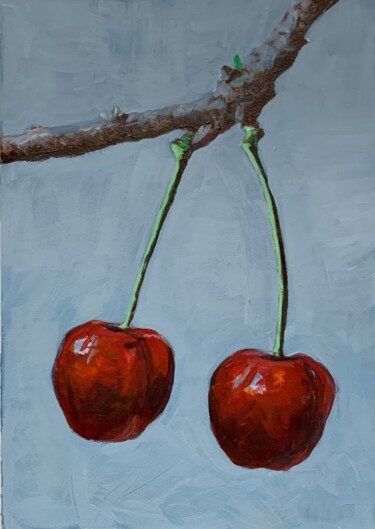 Painting titled "Cherries. Still lif…" by Vita Schagen, Original Artwork, Acrylic