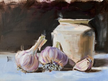 Peinture intitulée "Garlic. Still life." par Vita Schagen, Œuvre d'art originale, Huile