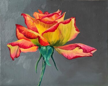 Painting titled "Rose flower." by Vita Schagen, Original Artwork, Oil Mounted on Cardboard