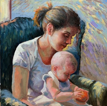 Painting titled "Mother with a littl…" by Vita Schagen, Original Artwork, Oil