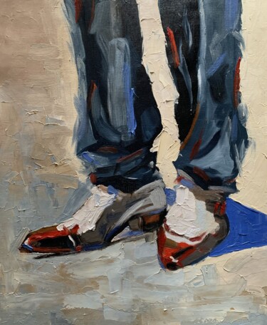 Painting titled "FASHION MAN SHOES.…" by Vita Schagen, Original Artwork, Oil Mounted on Wood Stretcher frame
