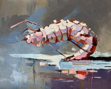 Painting titled "The shrimp." by Vita Schagen, Original Artwork, Oil Mounted on Wood Stretcher frame