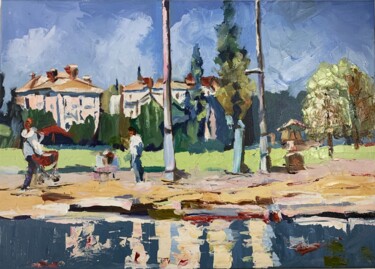 Painting titled "Little town by the…" by Vita Schagen, Original Artwork, Oil