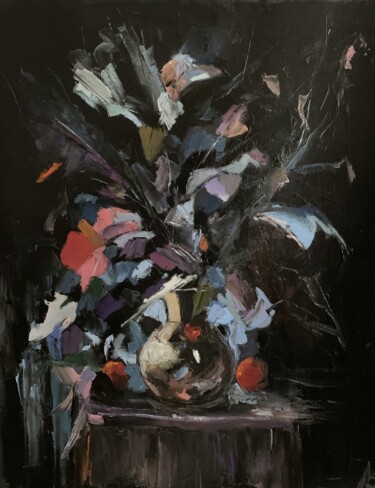 Painting titled "ABSTRACT FLOWERS ON…" by Vita Schagen, Original Artwork, Oil Mounted on Wood Stretcher frame
