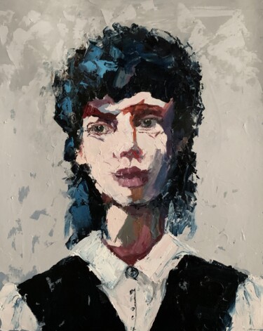 Painting titled "Woman. Portrait. (1…" by Vita Schagen, Original Artwork, Oil Mounted on Wood Stretcher frame