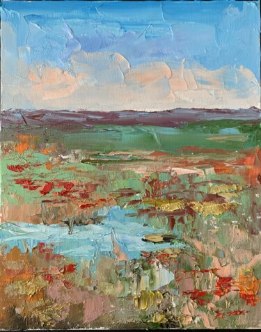 Painting titled "Abstract landscape…" by Vita Schagen, Original Artwork, Oil Mounted on Cardboard