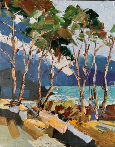 Painting titled "Landscape. Trees an…" by Vita Schagen, Original Artwork, Oil Mounted on Cardboard