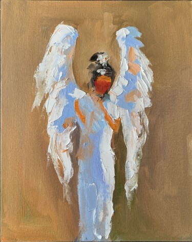 Painting titled "Angel. #6" by Vita Schagen, Original Artwork, Oil Mounted on Cardboard
