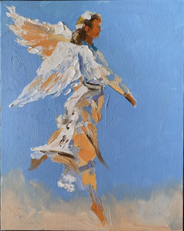 Painting titled "Angel. #7" by Vita Schagen, Original Artwork, Oil Mounted on Cardboard