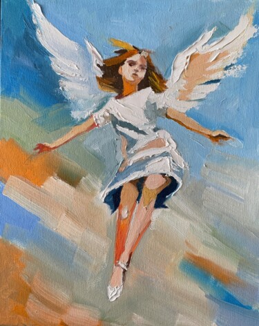 Painting titled "Angel. #9" by Vita Schagen, Original Artwork, Oil Mounted on Cardboard