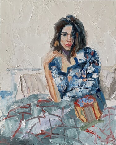 Картина под названием "Woman in bed." - Vita Schagen, Подлинное произведение искусства, Масло Установлен на картон