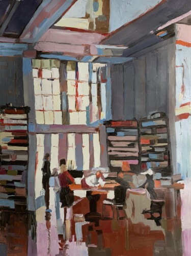 Painting titled "Public library. Ite…" by Vita Schagen, Original Artwork, Oil Mounted on Wood Stretcher frame