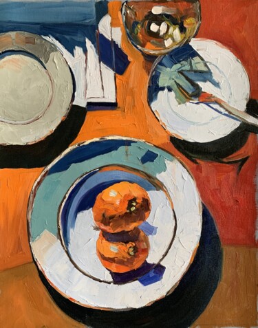 Painting titled "Tangerines for brea…" by Vita Schagen, Original Artwork, Oil Mounted on Wood Stretcher frame