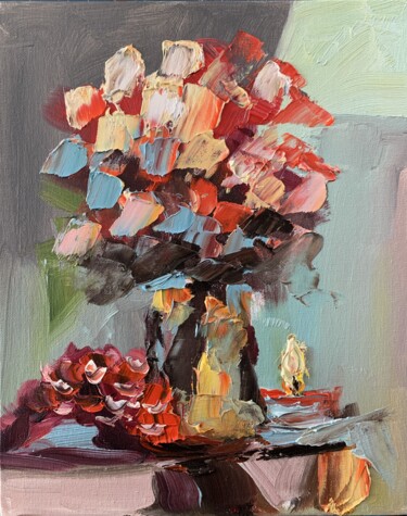 Painting titled "Bouquet of flowers…" by Vita Schagen, Original Artwork, Oil Mounted on Cardboard