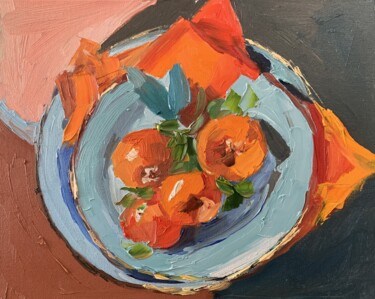 Painting titled "Tangerines, mandari…" by Vita Schagen, Original Artwork, Oil Mounted on Cardboard