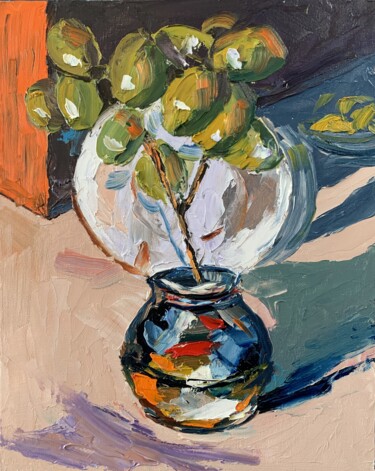 Painting titled "Olive branch. still…" by Vita Schagen, Original Artwork, Oil Mounted on Cardboard