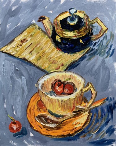 Pintura intitulada "Tea cup, breakfast.…" por Vita Schagen, Obras de arte originais, Óleo Montado em Cartão