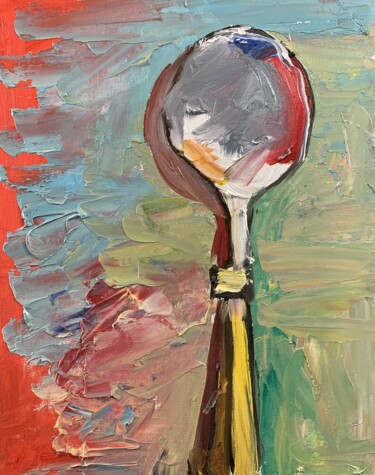 Painting titled "Spoon. still life." by Vita Schagen, Original Artwork, Oil Mounted on Cardboard