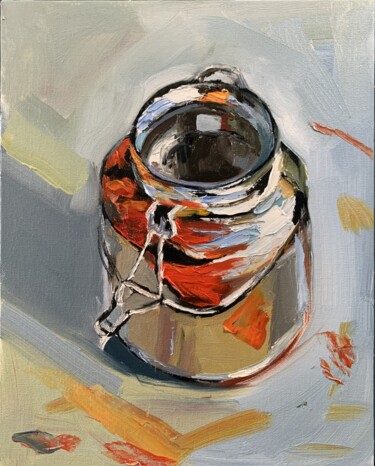 Painting titled "Silver jar. Still l…" by Vita Schagen, Original Artwork, Oil Mounted on Cardboard